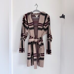 Plaid Belted Hooded Cardigan | 2X | Heavyweight Knit